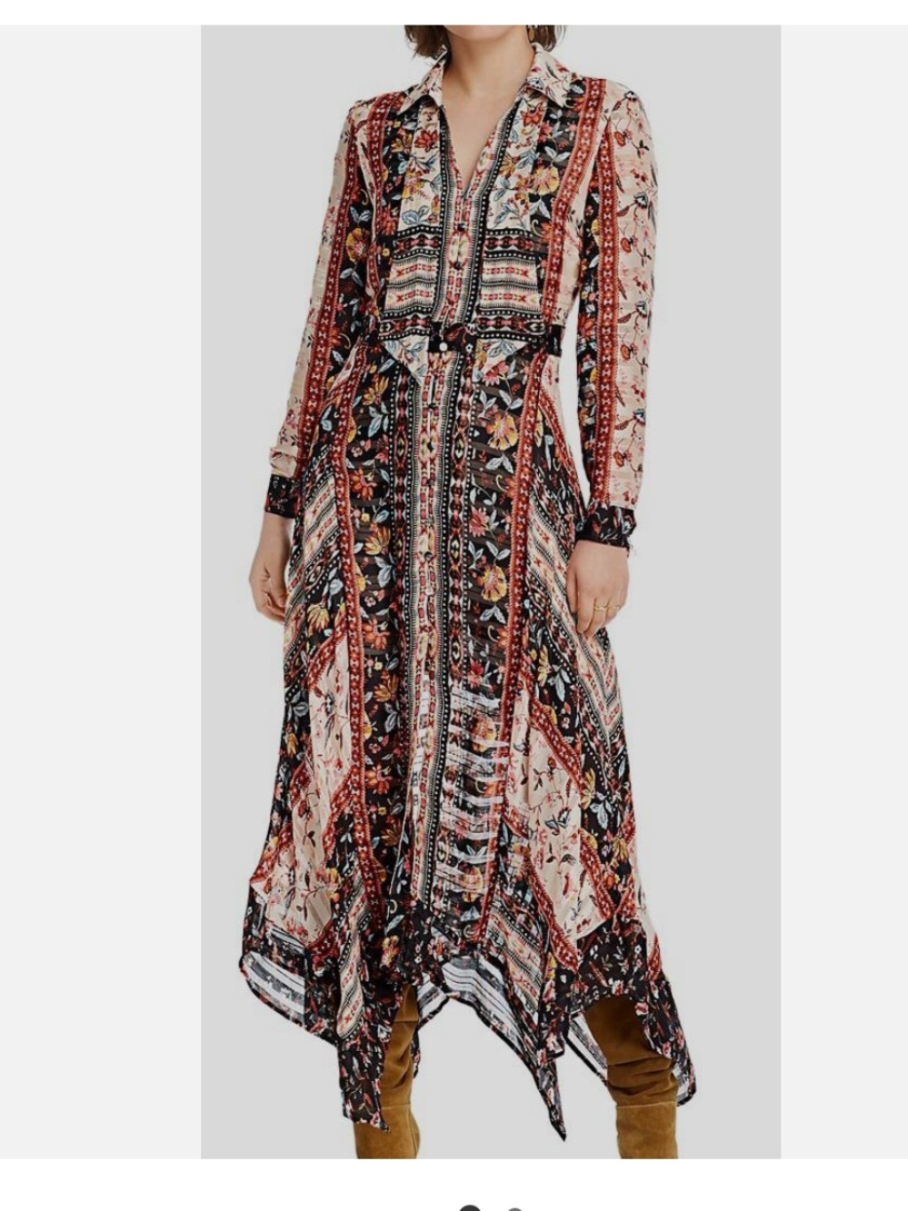 LINI Floral Mixed Print Handkerchief-Hem Maxi Dress SIZE L New NO TAGS